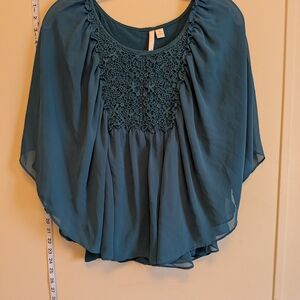 LC Lauren Conrad Teal Blouse with Lace Detail Size XS